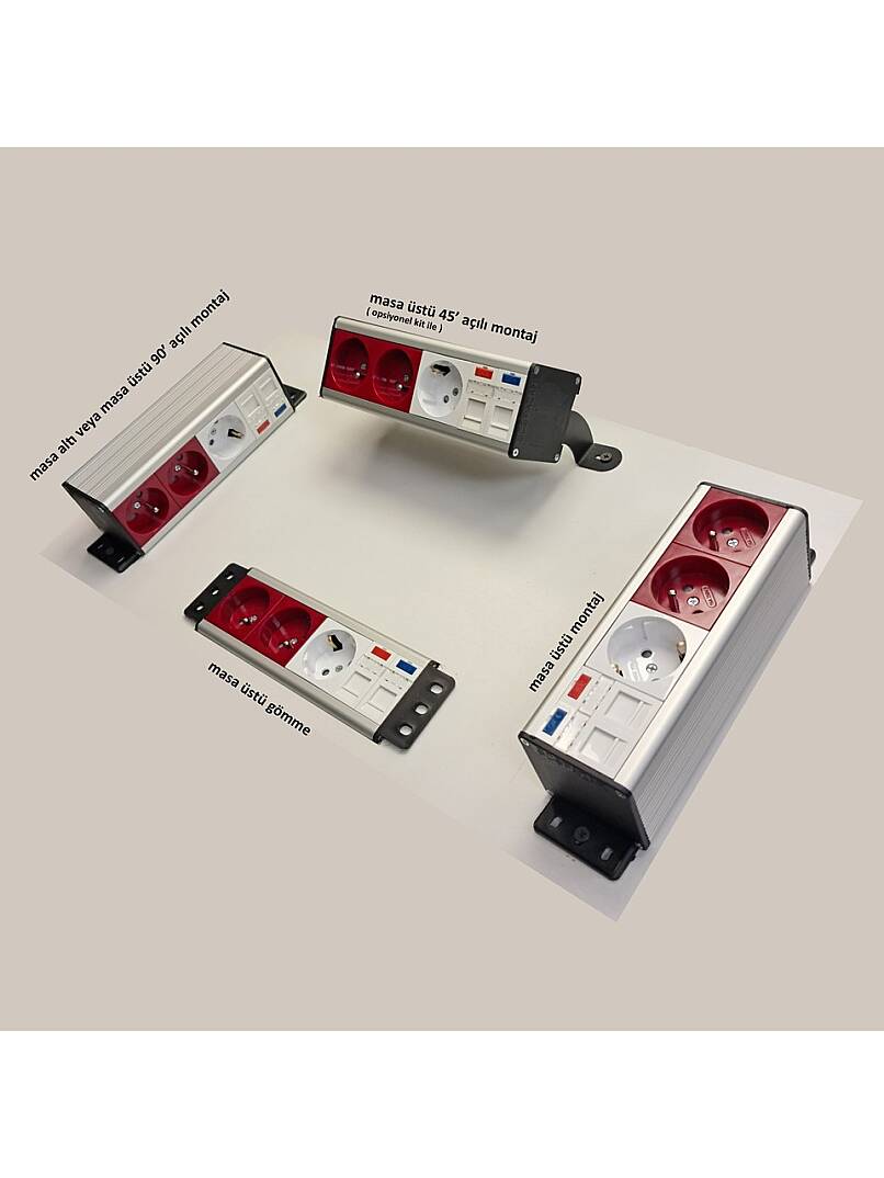 4x45 priz blok - 8 modül ( 1 şebeke + 2 ups  + 1 data + 1 usb sarj a/c ) - 3