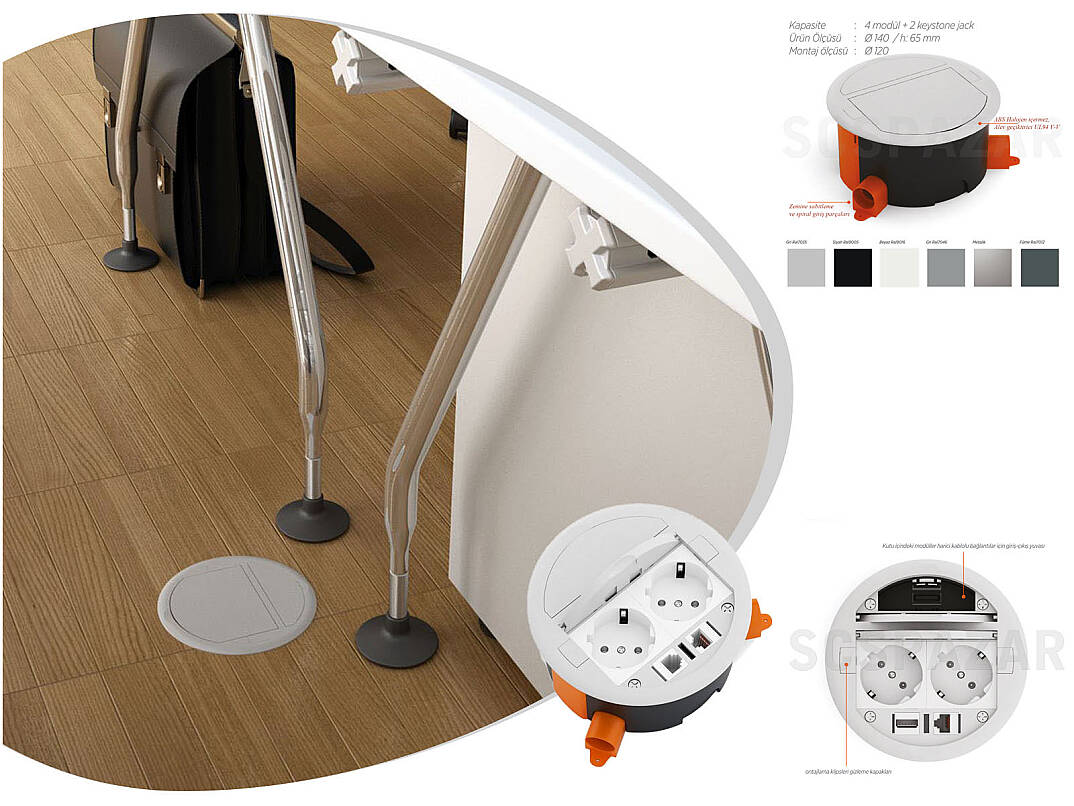 4 modül + 2 keystone jack priz kutusu yuvarlak plastik ( BOŞ ) - 1