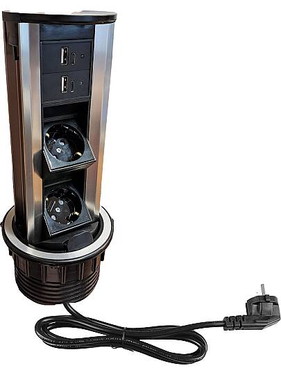 Dolap Masa Üzeri Silindir Priz Kasası Pop Up Basmalı Priz Kanalı 6 Modül B1K ( 3 priz + 2 usb A + 2 usb C ) - 5